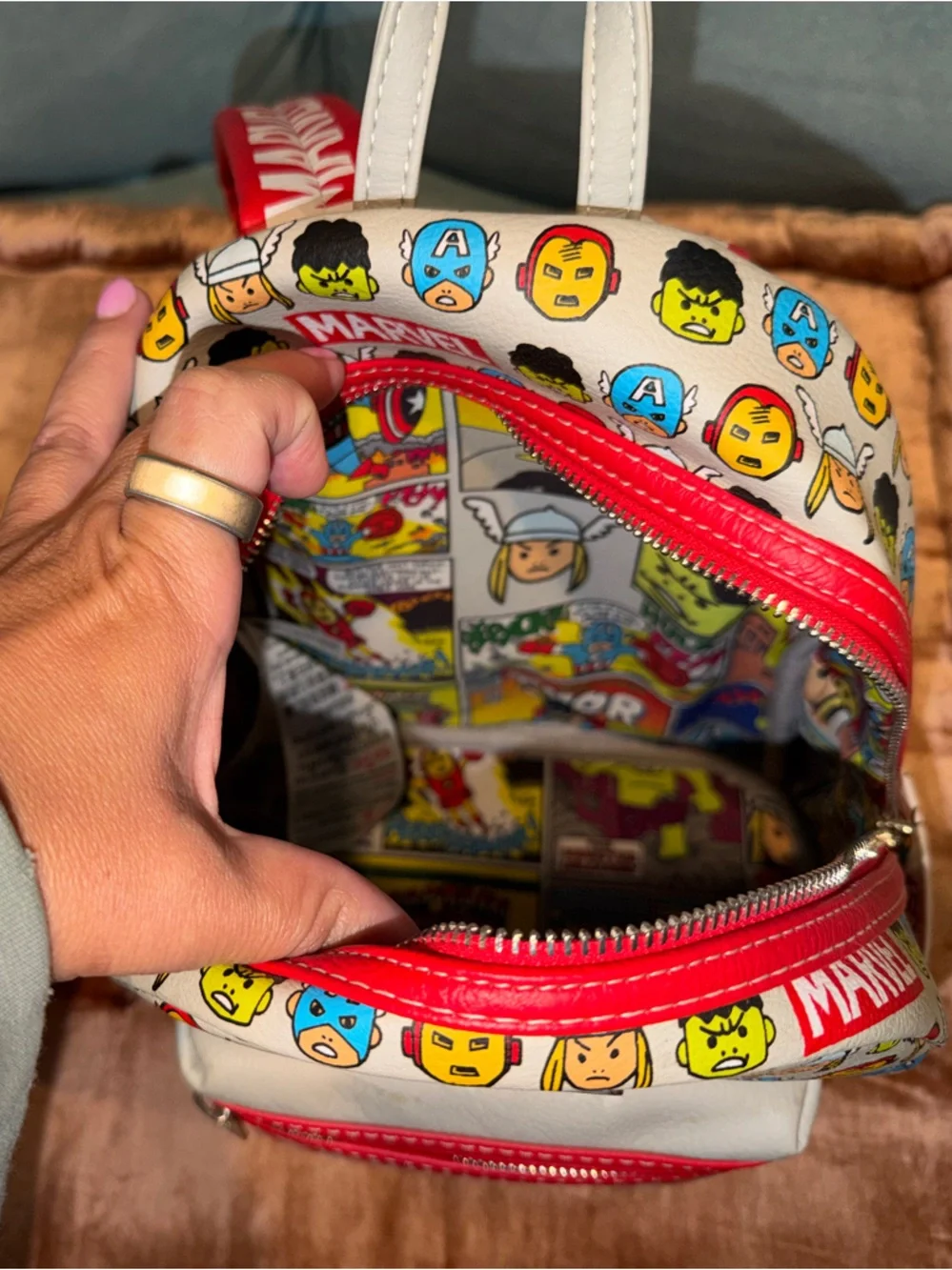 Loungefly Marvel Mini Backpack in Beige, Red & Multicolor